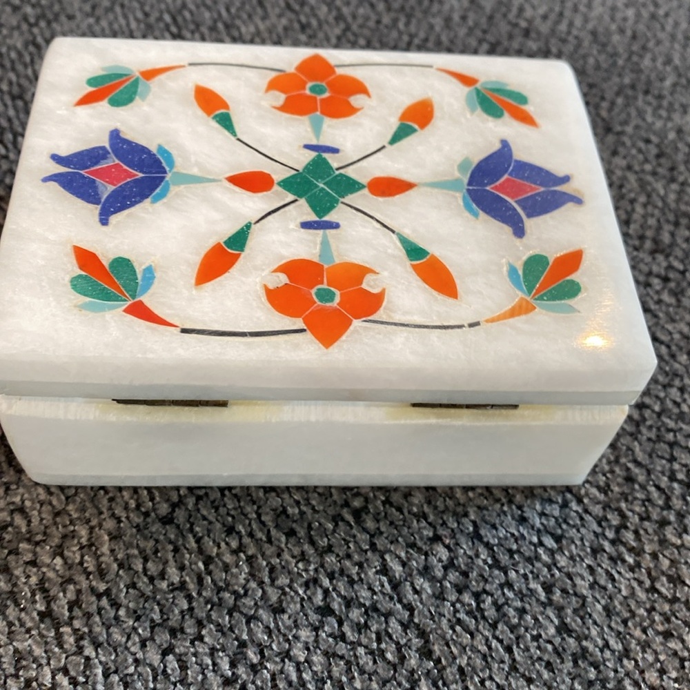 Colorful Floral Inlay Jewelry Box - Picture 8 of 10